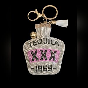 Tequila Bottle Rhinestone Keychain Bag Charm – Bling Accessory